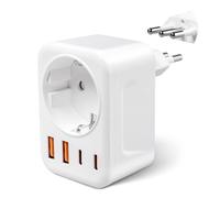 Adattatore Italia Presa con 1 AC & 2 USB-A & 2 USB-C (3,4 A) Adattatore da Viaggio Tipo L Presa DE a IT Adattatore per Uruguay, Cile, Etiopia, Italia, Libia, Siria, Tunisia