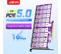 Adattatore JEYI PCIe 5.0 a 9 Bay da X16 a M.2 SATA, supporto 16Gbps per SSD SATA NGFF 2280, compatibile con PCIe X4/X8/X16, supporta RAID 0/1/5