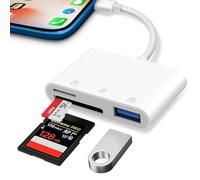 Adattatore Lettore di Schede SD per iPhone, Lightning Adattatore Scheda SD per iPhone 3 in 1 con Porta USB und Doppio Slot per Micro SD/SD, Adattatore per Scheda di Memoria Fotografica - Plug and Play