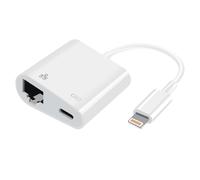 Adattatore Lightning a Ethernet + Lightning carica e connessione Internet bianco