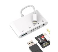 Adattatore Lightning USB Lettore Schede SD Micro SD Card Reader 3,5 Cuffie Jack Caricatore 5in1 Chiavetta Scaricare Foto Cavo Aux Auricolari Cuffiette Accessori per Apple Iphone 14 13 Pro Max per iPad
