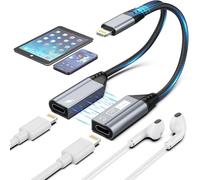 Adattatore magnetico Lightning a doppio Lightning AUX, certificato MFi, splitter audio e caricabatterie 2 in 1 per iPhone, compatibile con iPhone 14/13/12/11/XS/XR/7/8 e iPad, supporta ricarica e