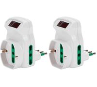 Adattatore Multiplo con Interruttore, 3 Prese (2 Bipasso 16A + 1 Schuko), Protezione Sovraccarico, Bianco (Confezione da 2)