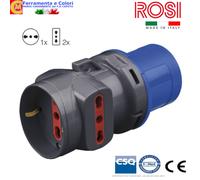 Adattatore Multiplo Industriale 2 Prese Bipasso 1 schuko 10/16A 250V ROSI ITALIA