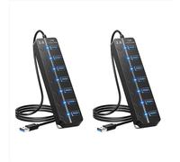 Adattatore multiplo splitter hub USB 3.0 a 2 porte con 7 porte, alimentazione multipla, interruttori e luci
