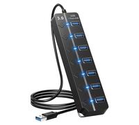 Adattatore multiplo splitter hub USB 3.0 a 7 porte con interruttori e luci