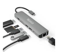 Adattatore multiporta USB 7 in 1 con connettore Ethernet, compatibile con Mac, Windows, Chromebook, Dell XPS e Thunderbolt 3 (ricarica 87W, Gigabit Ethernet, 4K HDMI, 2X USB, SD/microSD)