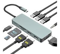 Adattatore multiporta USB C Hub 10 in 1, docking station per computer con triplo display USB tipo C, hub multiporta con 2 HDMI, VGA, PD, USB 3.0, audio, SD/TF per MacBook Air, Pro, Dell, HP, XPS