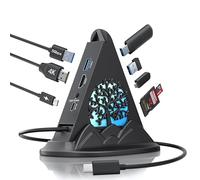 Adattatore multiporta USB C Hub, 8 porte con luce RGB, HDMI 4K, ricarica PD da 100 W, 3 porte USB A e 1 USB C, lettore di schede SD/TF, compatibile con laptop da gioco, Switch, PS5