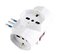 POLY POOL - PP2385 Adattatore Presa Multipla Multisize SalvaSpazio - Adattatore Spina Italiana 16A e Tripla Presa Schuko Pluristandard P40 10A-16A - Adattatore Multipresa con Interruttore Sicurezza