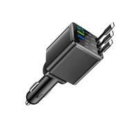 Adattatore per auto compatto a 3 porte retrattile cavo da 70 cm rotazione a 180 ° ricarica rapida display digitale per cellulari Ricarica rapida multipla auto veloce ricarica USB C