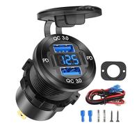 Adattatore per caricabatterie da auto USB C, 60 W, 4 porte, in metallo, con voltmetro, PD/QC3.0 USB C 30 W + USB A 30 W, adattatore accendisigari per iPhone 16 15 Pro Max Samsung S25 Ultra Google