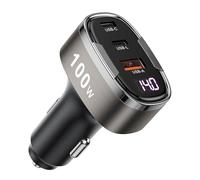 Adattatore per caricabatterie da auto USB C, adattatore per accendisigari da 100 W, presa USB da 12 V con voltmetro, ricarica rapida per iPhone 17/Air/16/15 Pro Max, Samsung Galaxy
