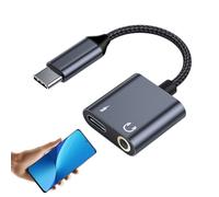 Adattatore per cuffie USB C: convertitore intrecciato che supporta audio da 3,5 mm | Doppia porta di ricarica di tipo C | Il cavo leggero e compatto consente un uso tascabile durevole per i telefoni H