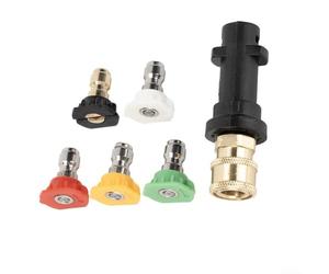 Adattatore per idropulitrice a connessione rapida da 1/4" per Karcher K2-K7, set di punte per ugelli a più gradi, raccordo a scollegamento rapido in ottone per pistola a spruzzo (5 ugelli)