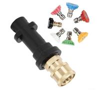 Adattatore per idropulitrice da 6,35 mm a connessione rapida per Karcher K2-K7, set di punte per ugelli spray a più gradi, adattatore a scollegamento rapido in ottone (7 ugelli)