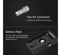 Adattatore per piastra di montaggio dell'alimentatore Andoer con vite da 1/4 di pollice per Blackmagic BMPCC 4K e batteria Sony BP-U30 U60 U90 BP-U