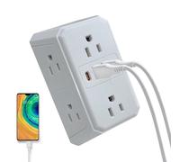 Adattatore per presa a muro, prolunga di alimentazione a 6 prese, adattatore per prese multiple con porte USB, hub di ricarica compatto con struttura di sicurezza, design con adattatori, s