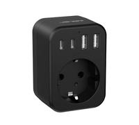 Adattatore per Prese di Corrente Internazionali JSVER, Set di Adattatori da Viaggio Universali con 4 porte USB,Spina di Tipo G per Giappone,Sudafrica e India (UE-UK-Nero)