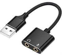 Adattatore per scheda audio USB, adattatore audio USB jack da 3,5 mm, scheda audio esterna per Windows, Mac, Linux, PC, laptop, desktop, cuffie PS4, nero