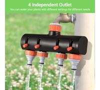 Adattatore per tubo flessibile per deviatore da giardino Pro Splitter per tubo a 4 vie con valvola Rubinetto per irrigazione esterna Lega di alluminio + Adattatore per connettore ABS