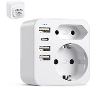 Adattatore Presa Americana, 6 in 1 Presa Americana Adattatore Italiana, 2 Pin Schuko Con 3 USB-A e 1 USB-C(3.4A 17W),Adattatore Spina Americana per USA Thailand Canada Messico