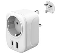 Adattatore Presa Inglese, Adattatore Spina Inglese con 2 USB, Adattatore UK per Gran Bretagna, Qatar, Irlanda, Gambia, Adattatore Prese Inglesi 3250W, Adattatore Presa Inglese a Spina Italiana
