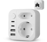 Adattatore Presa Inglese,GeeRic 6 in 1 Adattatore da Italia a UK Plug con 2 USB-A/Type-C Interruttore Sicuro Adattatore da Viaggio Tipo G per Regno Unito, Irlanda, Hong Kong, Singapore 3400W/250V-13A