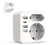 Adattatore Presa Inglese Hoppac 6 in1,Carica 6 Dispositivi In Parallelo,Con 3 USB e 1 USB C e Spina Europea e Schuko,Il Tipo G è Adatto Per Regno Unito/Irlanda/Malta,Design Compatto Adatto Ai Viaggi