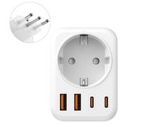 Adattatore Presa Italiana, 5 in 1 Adattatore da Viaggio Italia, Adattatore Italia Spina con 1 CA e 2 USB-C e 2 USB-A (3,4 A), Spina da Viaggio a 3 pin Italia per Cile, per Cile, Etiopia, Eritrea, Uru