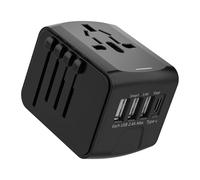 Adattatore presa universale caricabatterie da viaggio per oltre 170 Paesi con 3 USB A e 1 USB C, per USA, UK, Europa, Asia e Australia, Universal Travel Adapter, nero