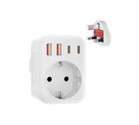 Adattatore Prize UK 3750W - Adattatore da viaggio con 2 USB A e 2 USB C 3.4A - per Regno Unito, Irlanda, Singapore, Dubai, Tipo G