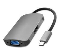 Qoltec 50380 hub di interfaccia USB 3.0 (3.1 Gen 1) Type-C Grigio - Hubs & Hub (USB 3.0 (3.1 Gen 1) Type-C, HDMI,VGA, Grigio, Nero, 0,21 m, 66 mm)
