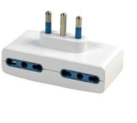 Adattatore Quadruplo Piatto con 4 Prese 16A Bipasso + Spina 16A Bianco Maurer