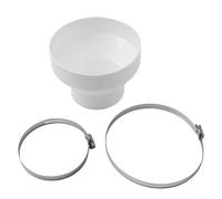 Adattatore riduttore per tubi di ventilazione, da 150 mm a 100 mm, raccordo per condotto di scarico per ventilatori da bagno, cappe, collettori di polveri con morsetti in acciaio inox, plastica bianca