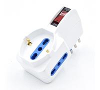 Adattatore salvaspazio bianco, 2 prese Italiane 10/16A e 1 presa Schuko 10/16A, spina Italiana 10A, con protezione sovraccarico ed interruttore