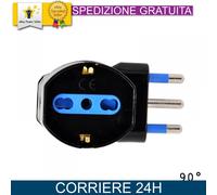 Adattatore Schuko 90° Salvaspazio, Spina 16A, Nero Compatto