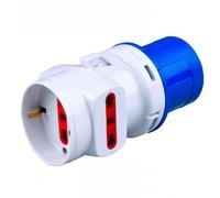 ADATTATORE SPINA INDUSTRIALE BLU CEE 2P+T 16A 2 PRESA BIVALENTE 1 SCHUKO