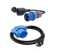 Adattatore Spina Schuko 230V 16A a Presa CEE Cavo 3G2.5 30cm IP44 + Adattatore CEE Schuko Connettore Cavo 1.5 M Per il Collegamento di Camper Caravan Roulotte Campeggio