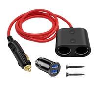 Adattatore splitter per accendisigari da 180 W, ad alta potenza, 1 spina a 2 prese accendisigari da 18 AWG, 12 V/24 V, doppia porta USB, caricabatteria per auto, SUV, camion
