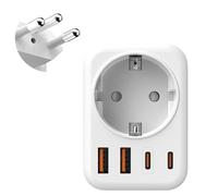 Adattatore Svizzera Germania, 5 in 1 Adattatore da Viaggio Svizzera, Adattatore Svizzera UE a 3 pin con 1 AC & 2 USB-C & 2 USB-A (3.4A), per Liechtenstein, Madagascar, Ruanda, Maldive, Spina