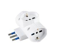 Adattatore Tripla da Viaggio con Spina Angolare 16A e 3 Prese Universali 10A/16A Bipasso/Schuko, Max 250V 1500W, Multipresa 3 in 1 (1 Pezzo)