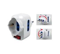 Adattatore Triplo con Spina Rotante 16A, 2 Prese 10/16A + 1 Schuko, Interruttore Luminoso, Protezione Bambini, 1500W, Bianco