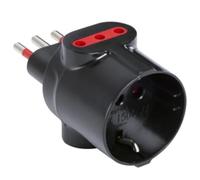 Adattatore triplo Rosi spina 10A, presa 10A e presa schuko 16A nero - RS7704N