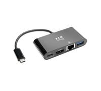 Tripp Lite U444-06N-H4GUBC - Adattatore da USB-C (Type-C) a HDMI con hub USB-A, Gigabit Ethernet, USB 3.1 Gen 1, compatibile Thunderbolt 3, 4K x 2K a 30 Hz, ricarica PD, colore: Nero
