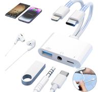 Adattatore Type-C, adattatore Lightning + USB-C a jack per cuffie da 3,5 mm 3 in 1 con caricatore, adattatore USB OTG, per iPhone, Samsung, X