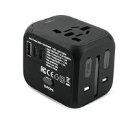 Adattatore Universale da Viaggio, Universale da Viaggi con 2 USB C e 1 USB A e 1 AC Adattatore da Viaggio per Germania Gran Bretagna Stati Uniti Giappone, Australia Italia Nero