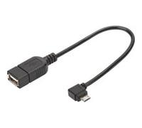 Digitus, CAVO ADATTATORE USB 2.0 OTG, CONNETTORI MICRO USB B MASCHIO - USBA FEMMINA, 15 CM CON CONNETTORE 90 GRADI, nero