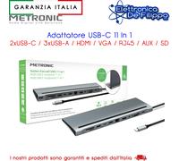 Adattatore USB-C 11 In 1 2xUSB-C/3xUSB-A/HDMI/VGA/RJ45/AUX/SD