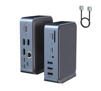 Adattatore USB C 15 in 2, Dual Monitor USB C HUB, USB C Docking Station, con 2 HDMI, VGA, 4 USB A, 2 USB C, USB C 3.0, Ethernet, 100 W PD, audio e porte lettore di schede SD/TF per laptop